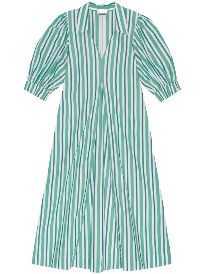 Stripe Cotton Collar Long Dress