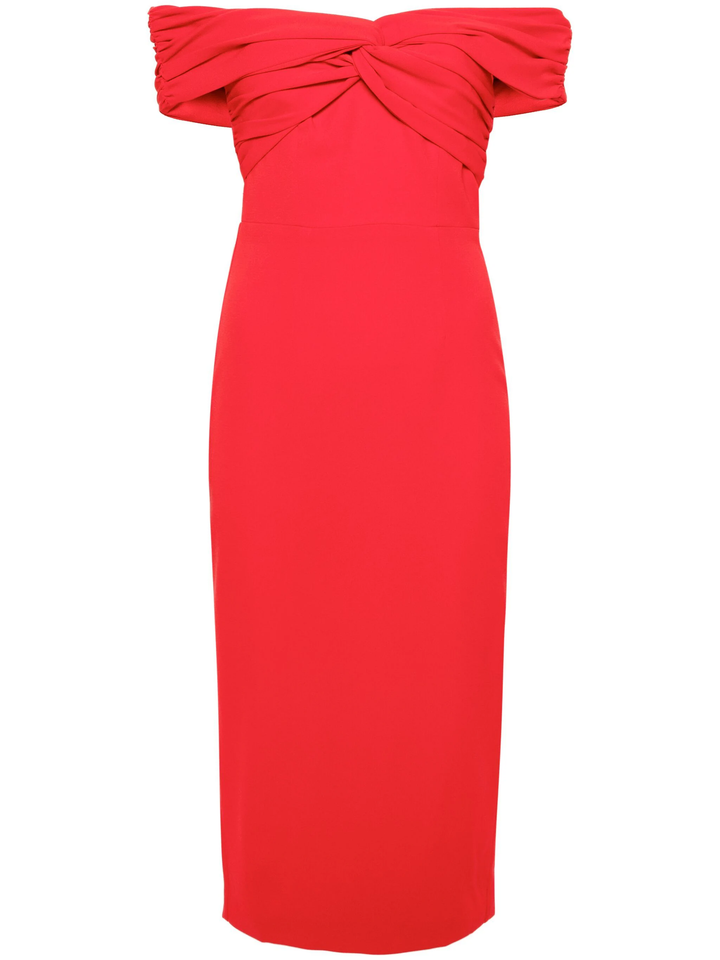 Red Off Shoulder Midi Dress