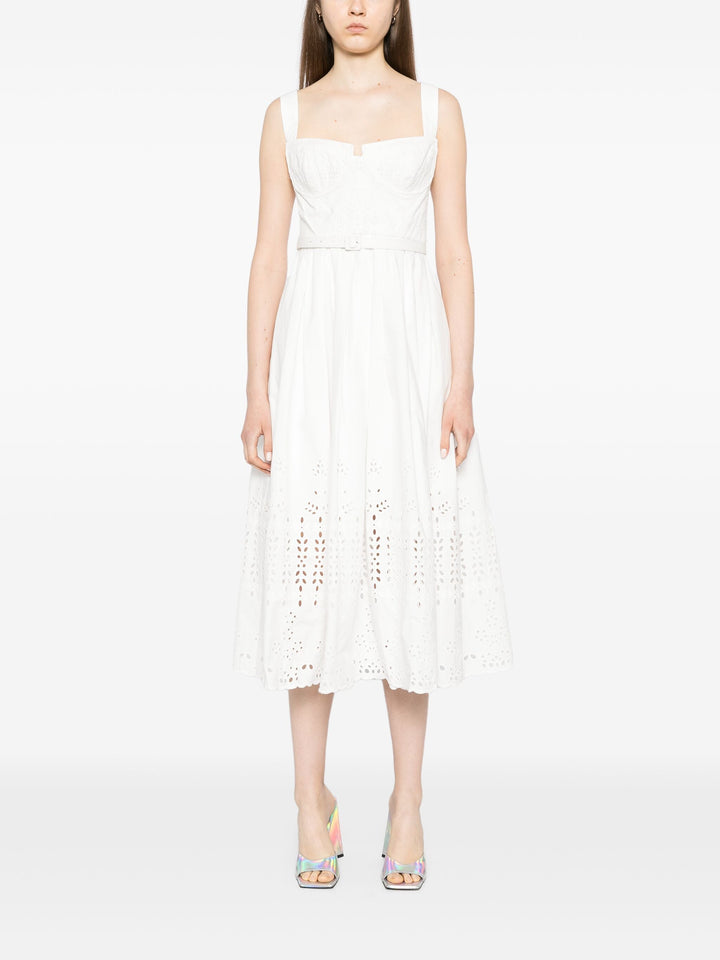 White Cotton Broderie Midi Dress