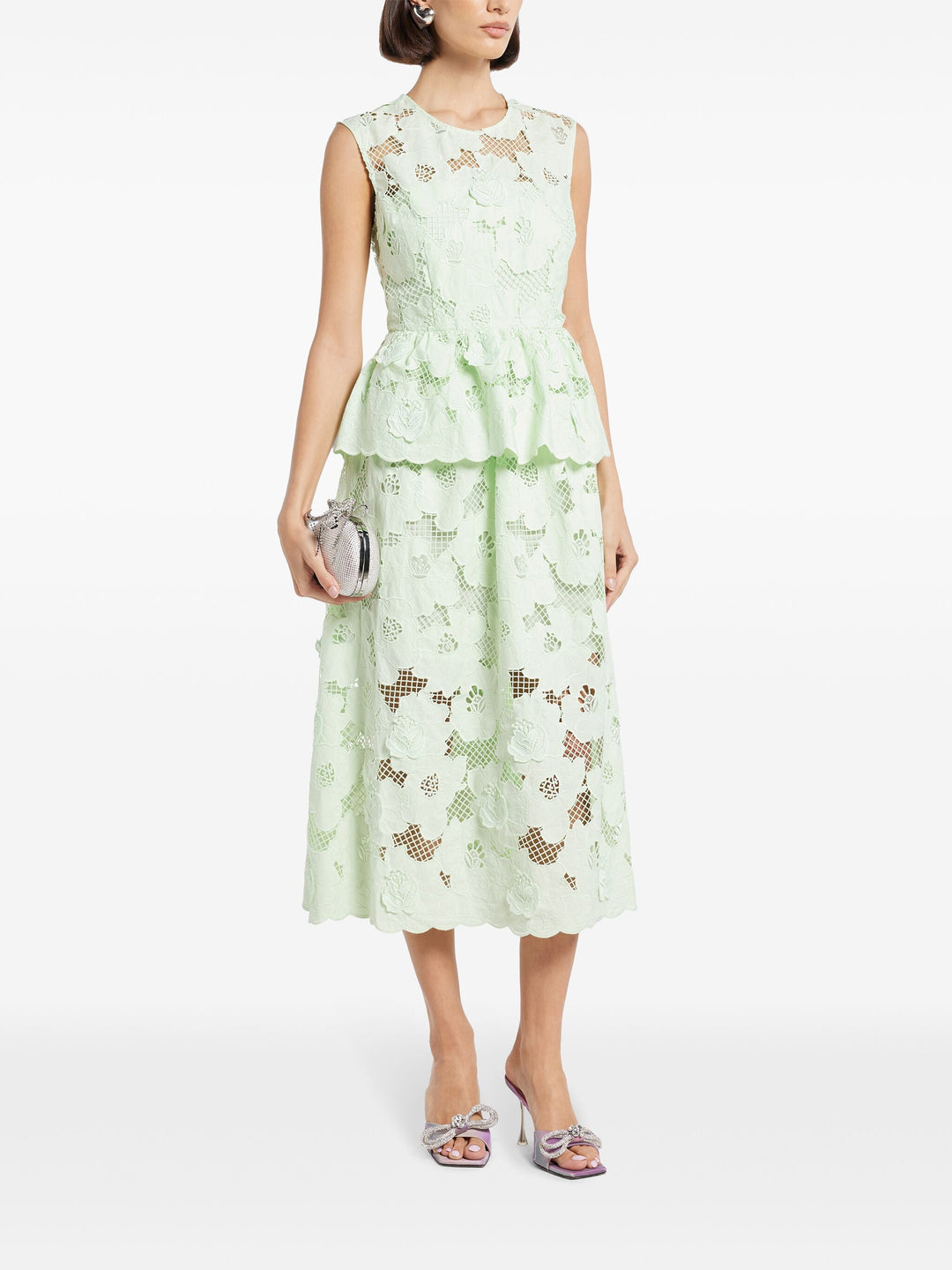 Mint Cotton Lace Peplum Midi Dress