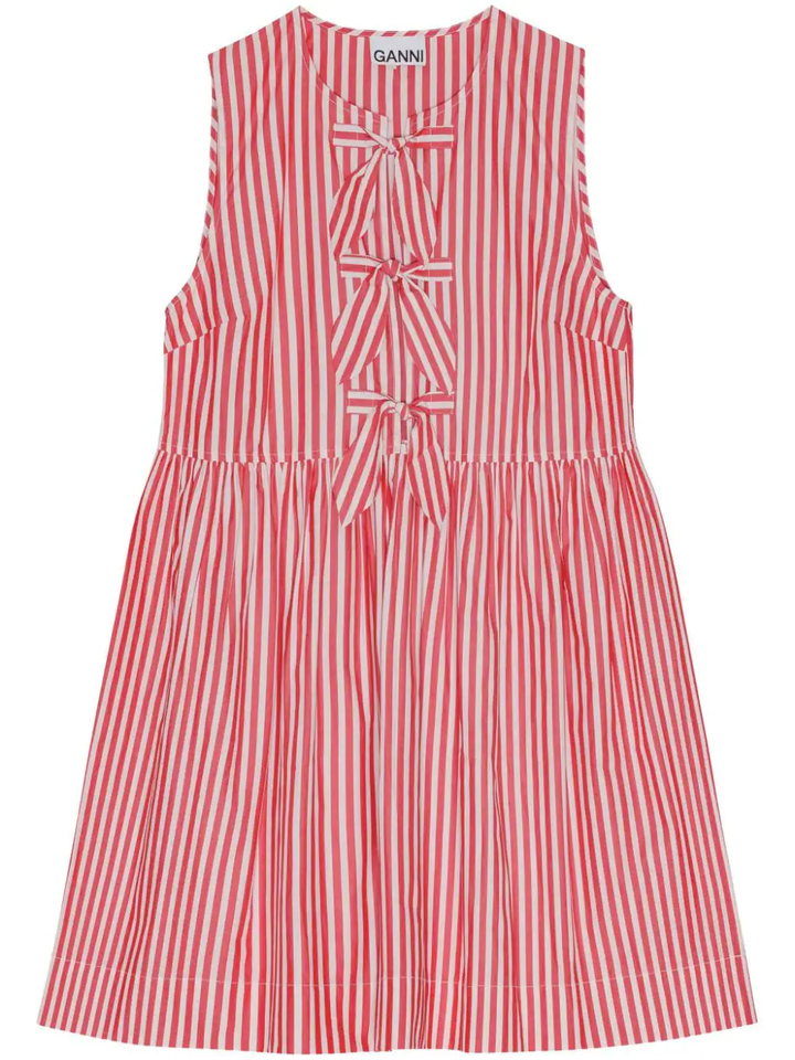 Stripe Cotton Mini Bow Tie Dress