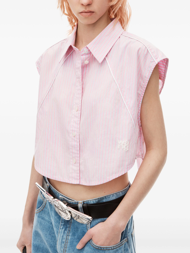 Cropped Sleeveless Button-Up Shirt In Cotton