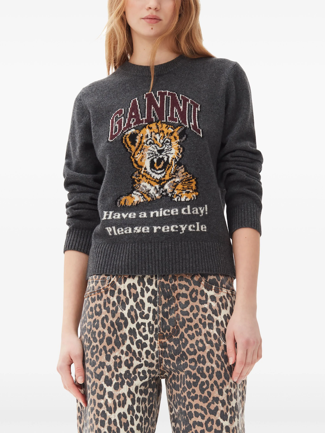 Graphic Wool Mix Tiger Crewneck Sweater