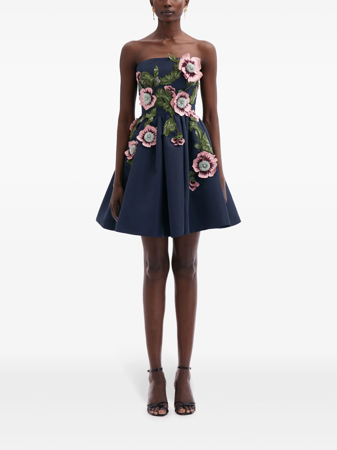 Strapless Hibiscus Embroidered Cocktail Dress