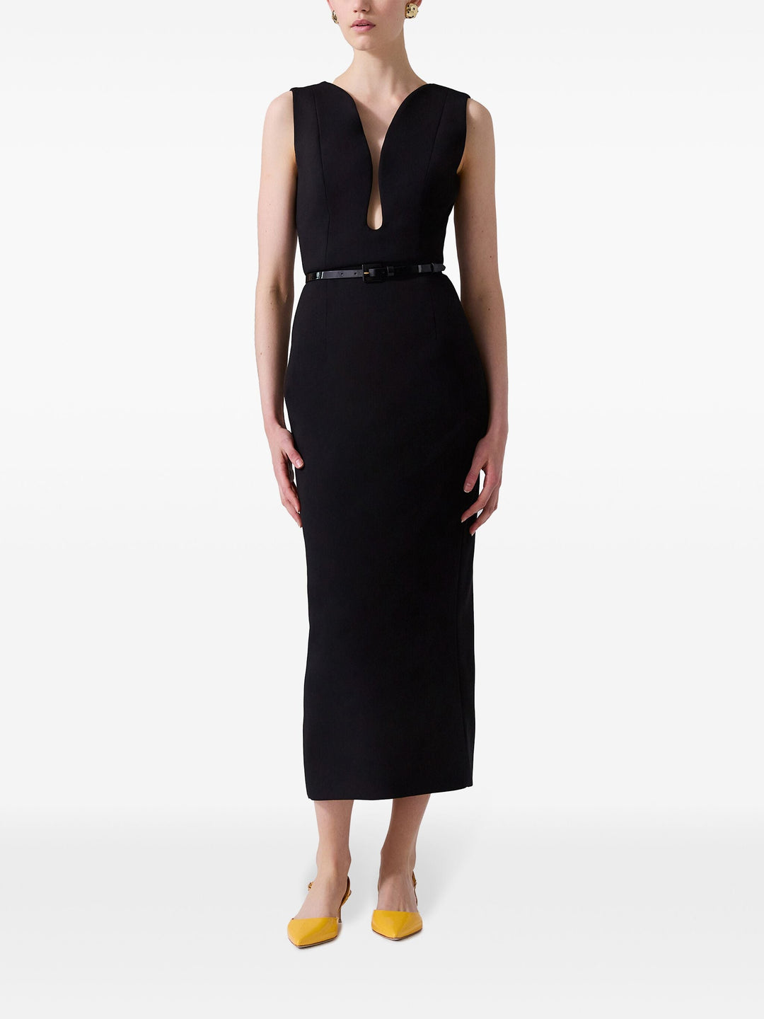 Sleeveless Deep U Neckline Midi Dress