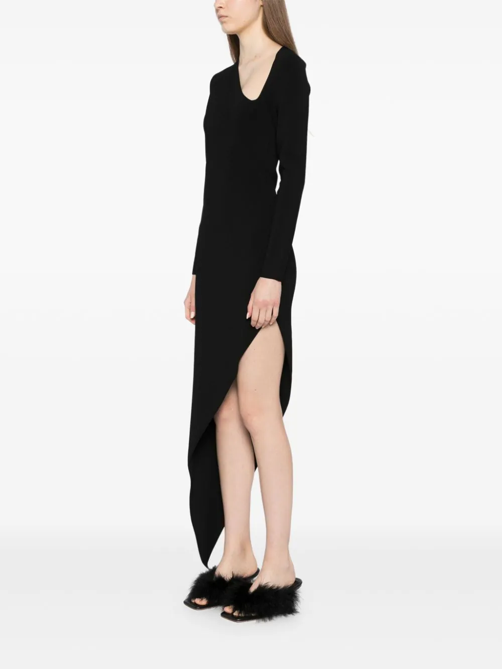 Asymmetric Long-Sleeve Bodycon Maxi Dress