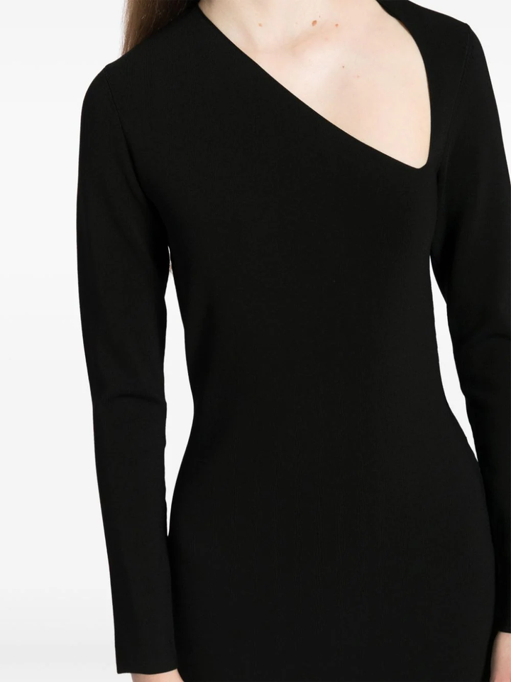 Asymmetric Long-Sleeve Bodycon Maxi Dress