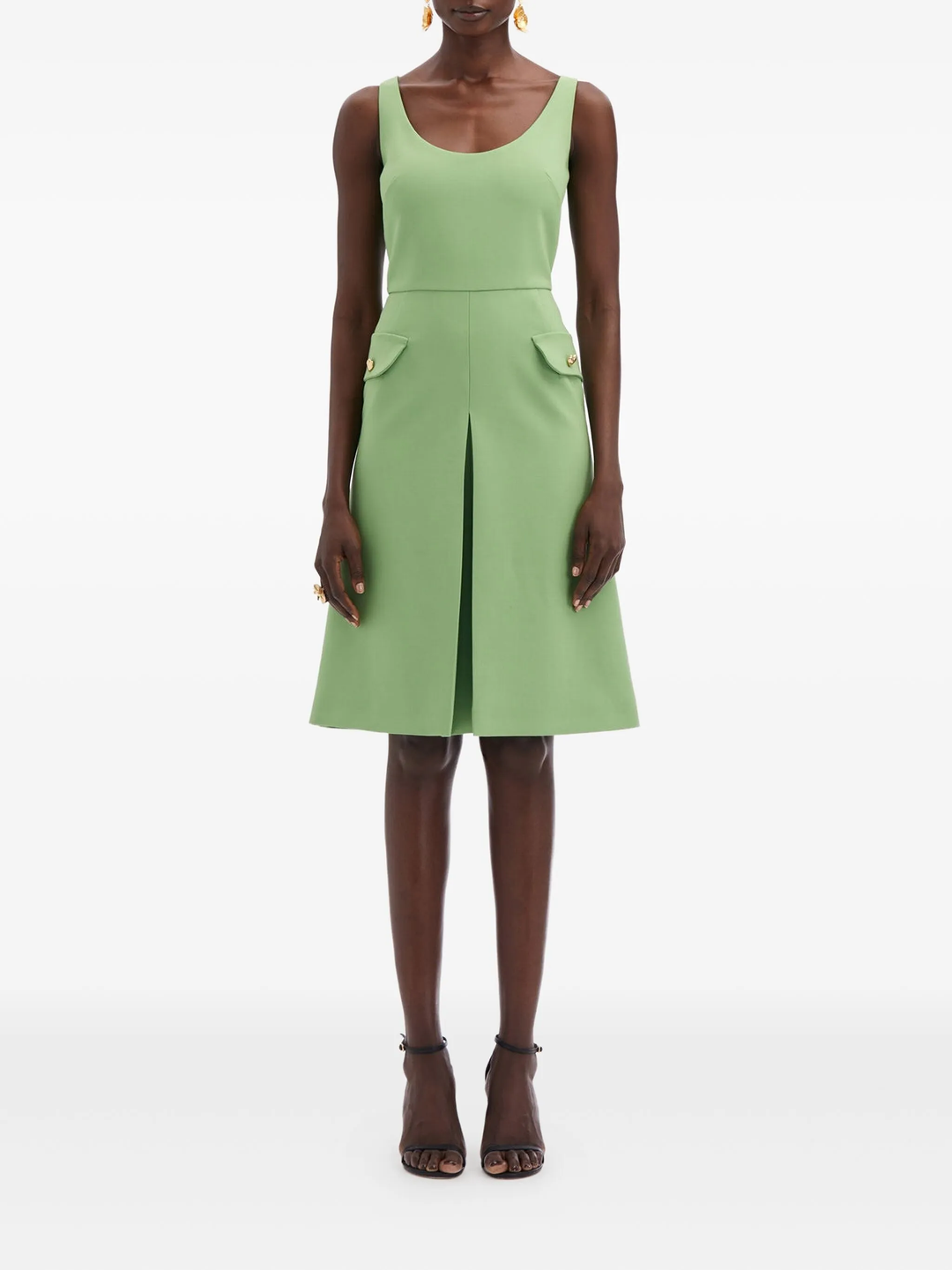 Sleeveless Scoop Neck Button Dress