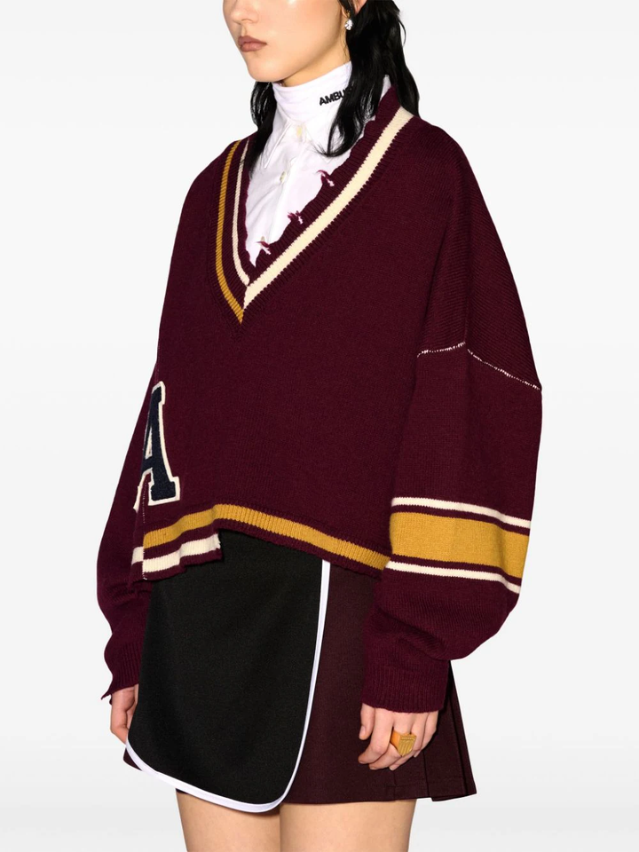 Damaged Rib V Neck Sweater