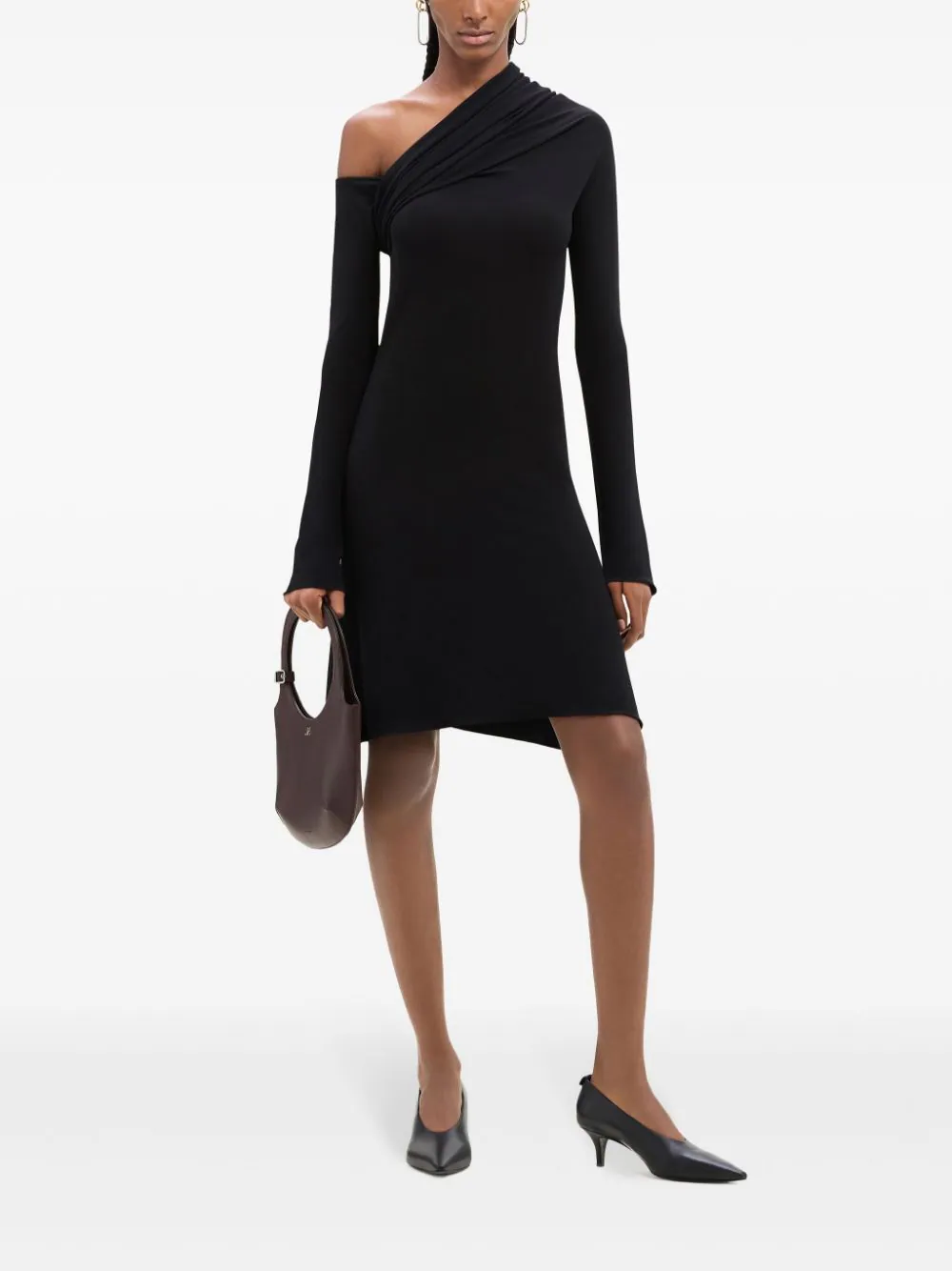 Twist One Sleeve Crepe Dress
