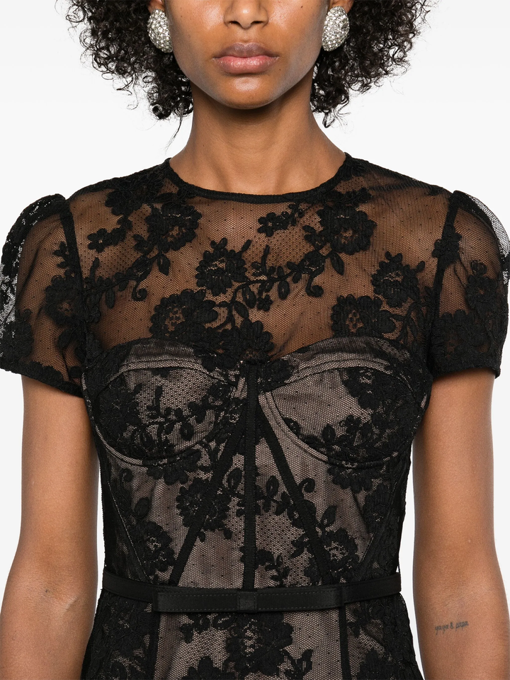 Black Lace Bustier Midi Dress