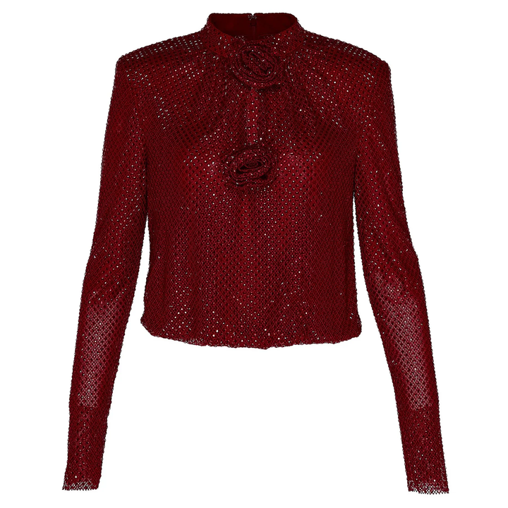 Red Rhinestone Fishnet Top