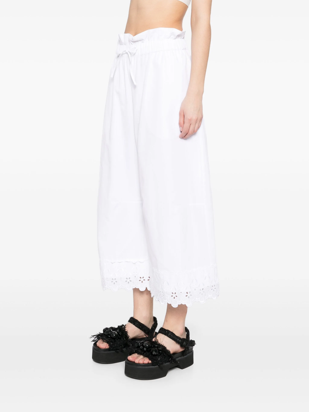 Elasticated Ruffle Waist Cropped Pants