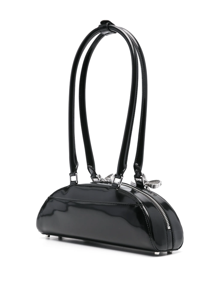 Black Leather Curved Shoulder Bag