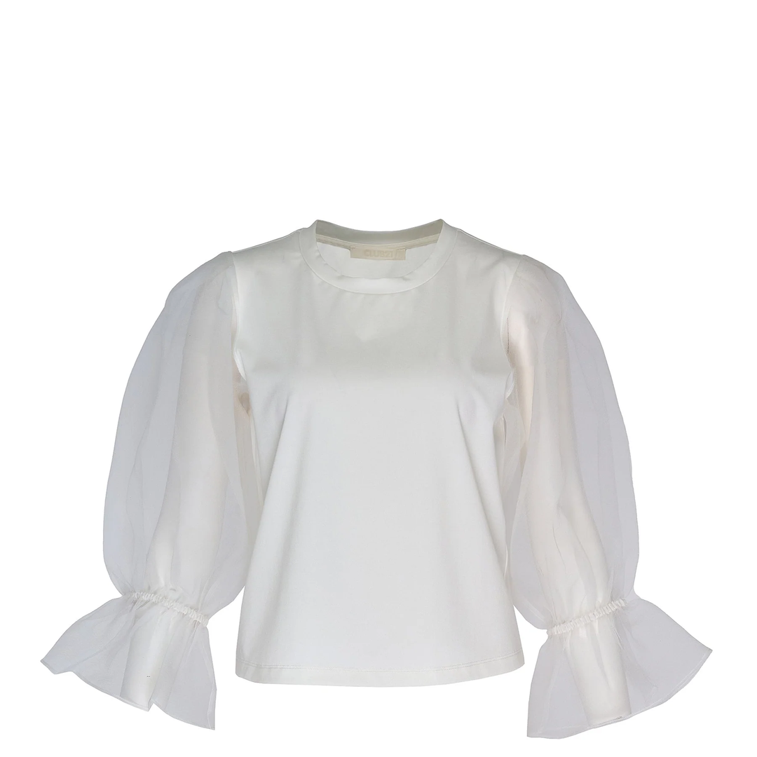 Triacetate Satin Knit Organza Top