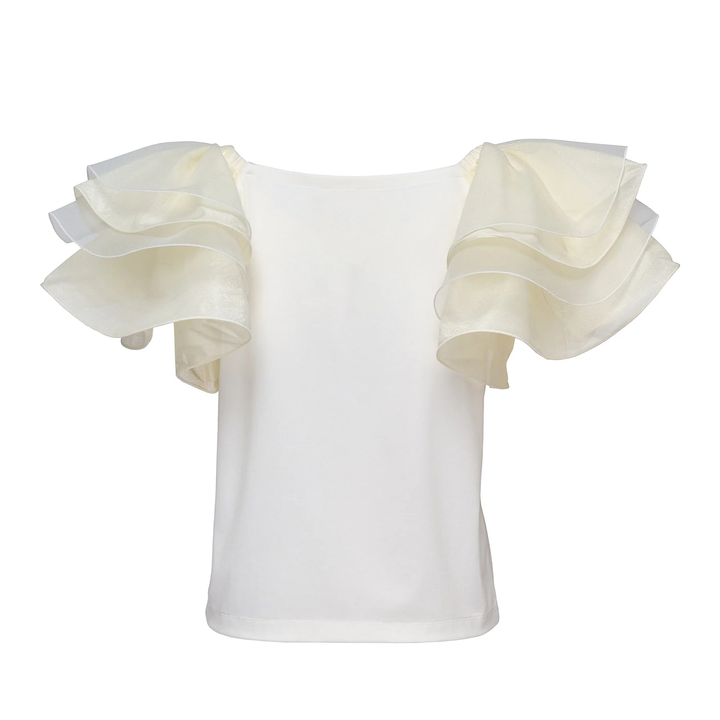 Triacetate Satin Knit Frill Top