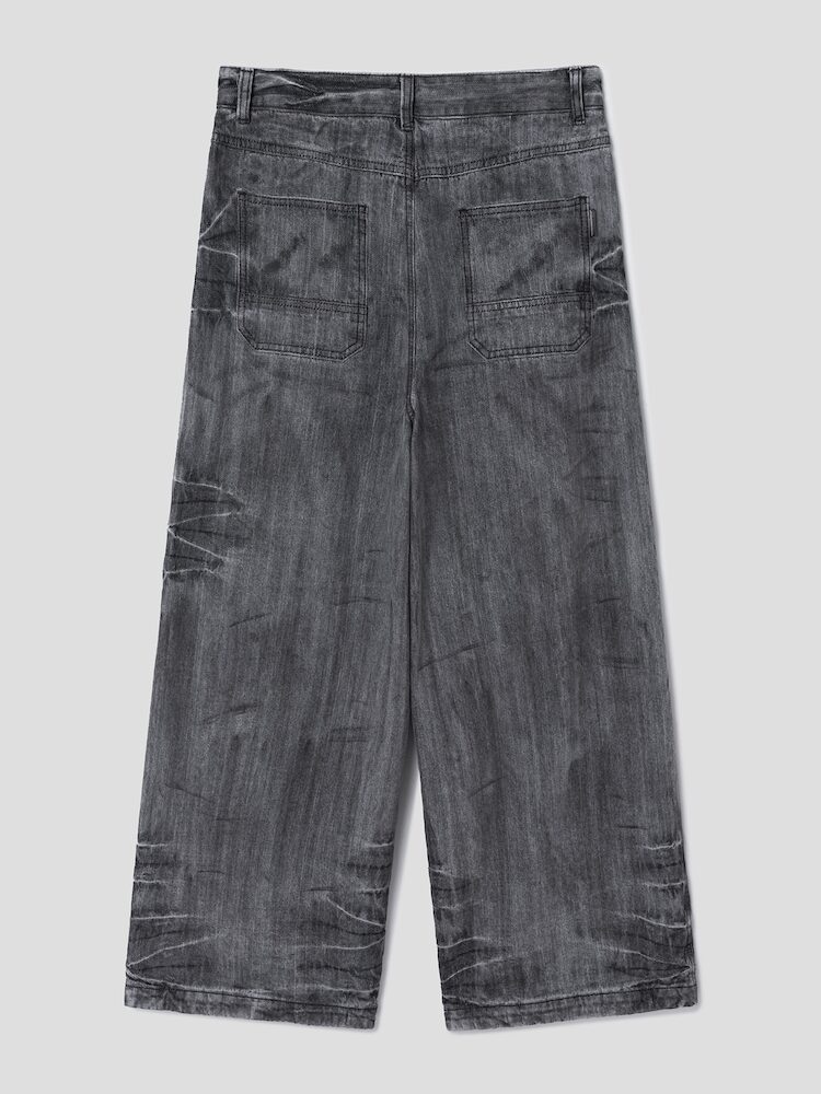 Washed Denim Wide Leg Pants