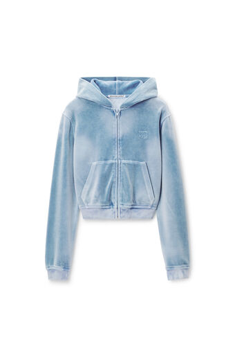 Shrunken Zip-Up Hoodie In Crushed Velour
