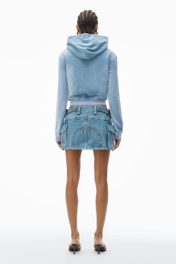 Shrunken Zip-Up Hoodie In Crushed Velour