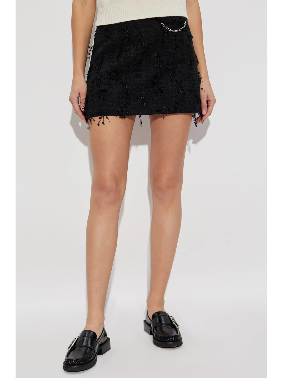 Fringed Tweed Mini Skirt