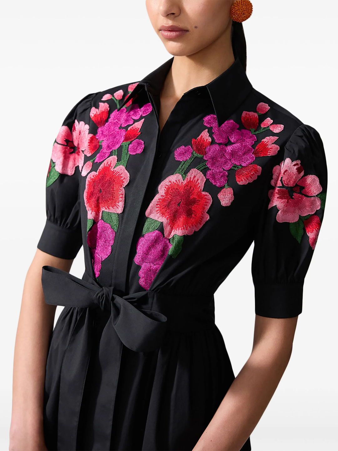 Embroidered Short Sleeve Shirt Dress