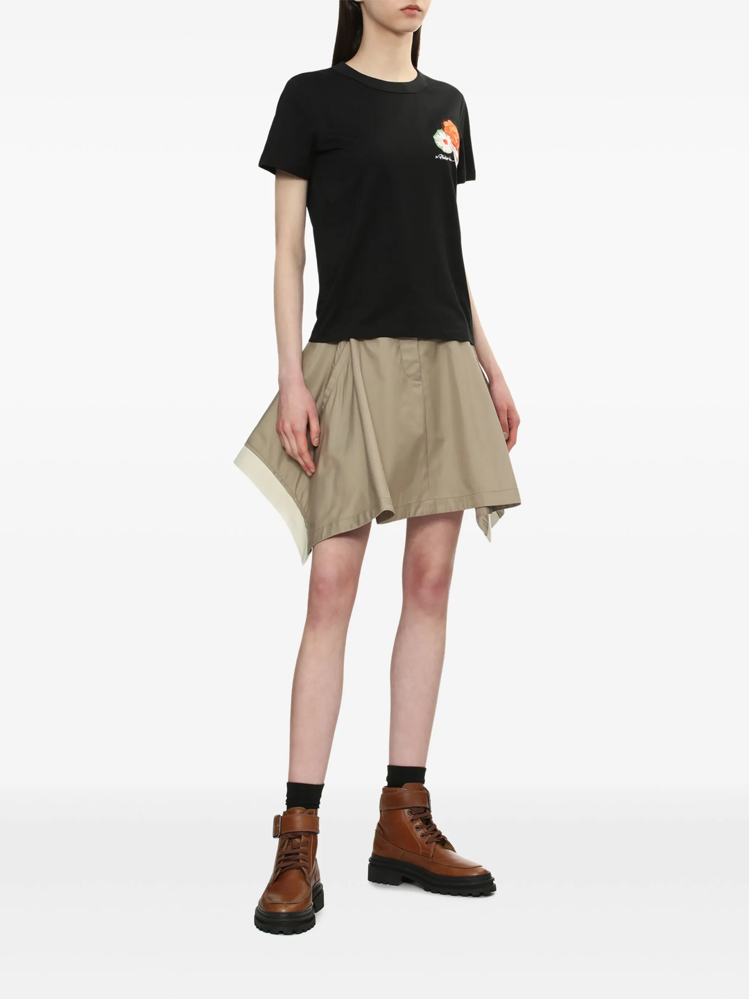 Cropped Tee With Bouquet Embroidery