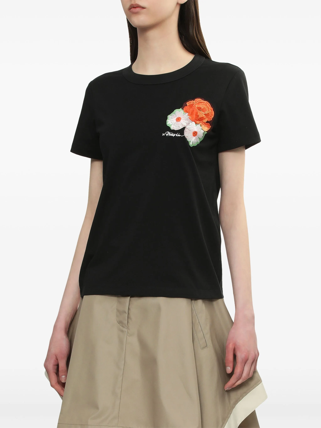 Cropped Tee With Bouquet Embroidery