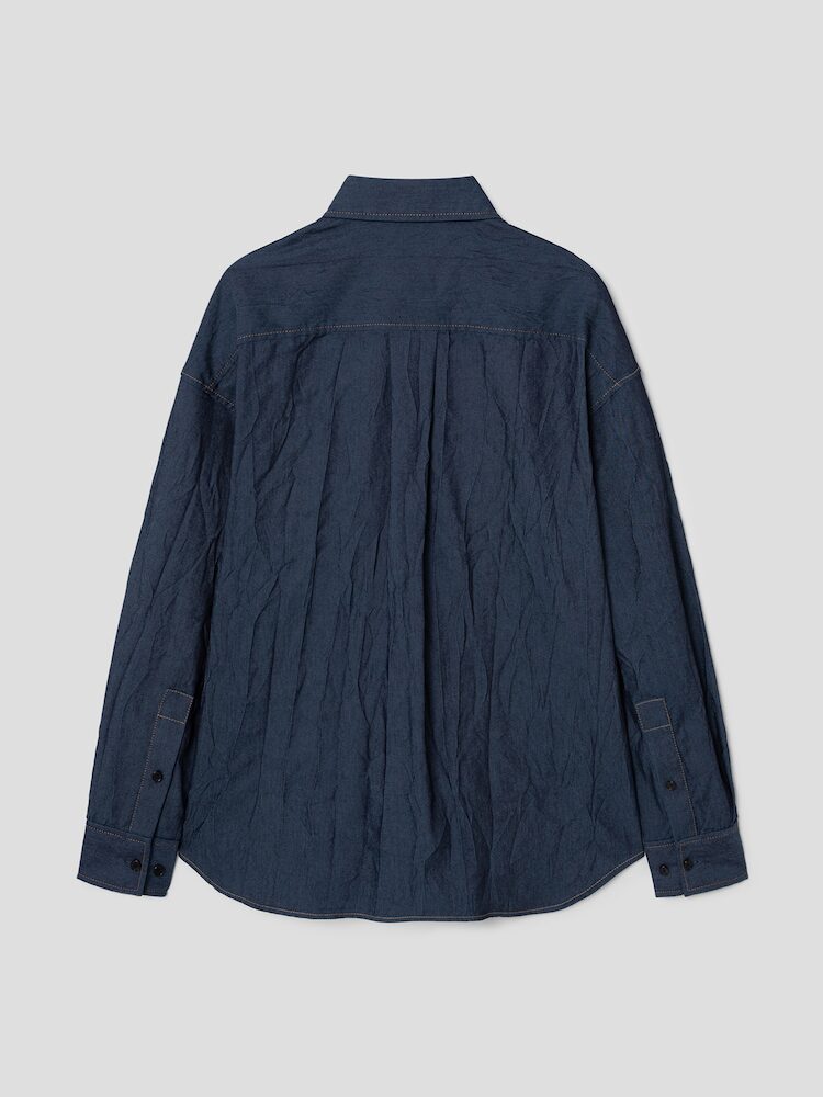 Pocket Detailed Wrinkle Denim Shirt