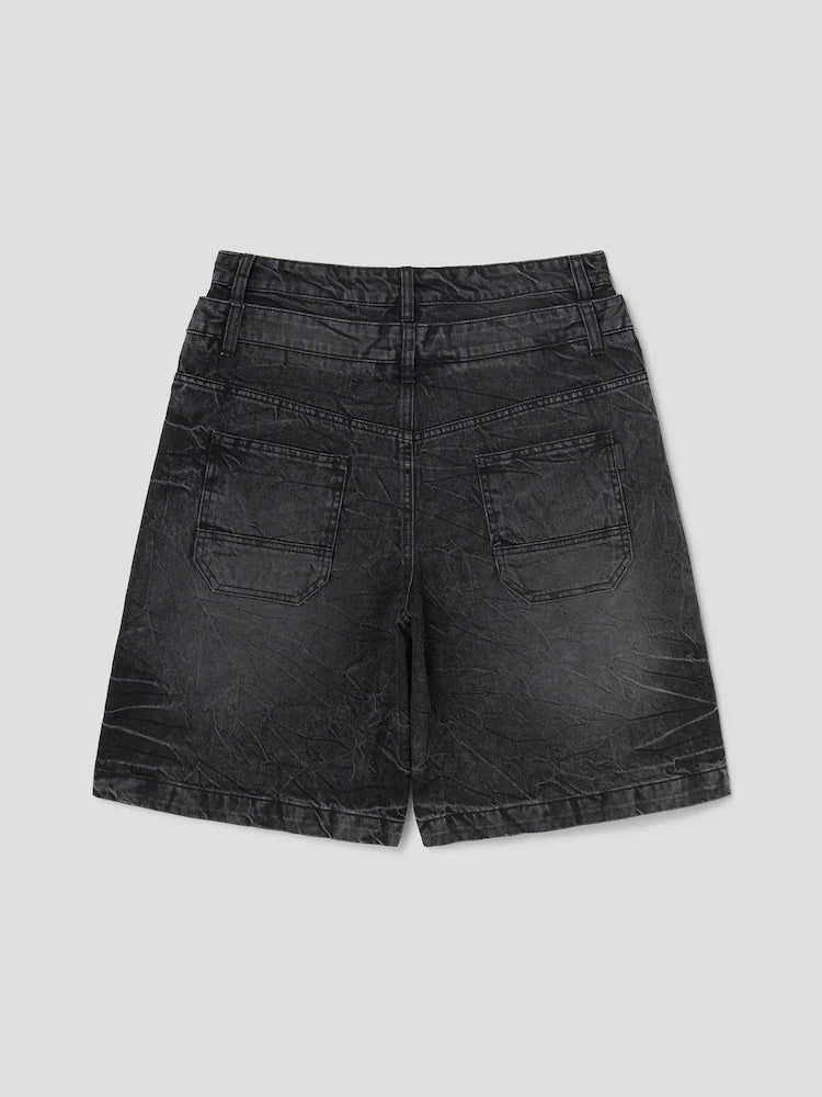Washed Denim Double Waist Shorts