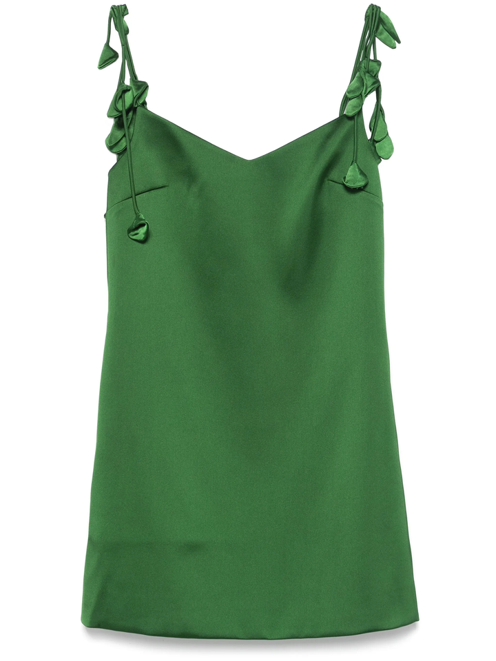 Green Satin Flower Mini Dress