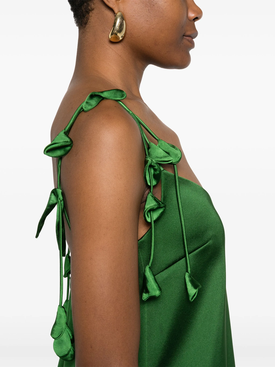 Green Satin Flower Mini Dress