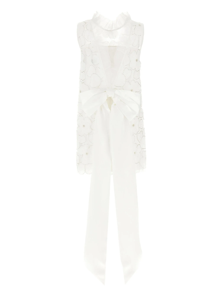 White Crepe Pearl Bow Mini Dress