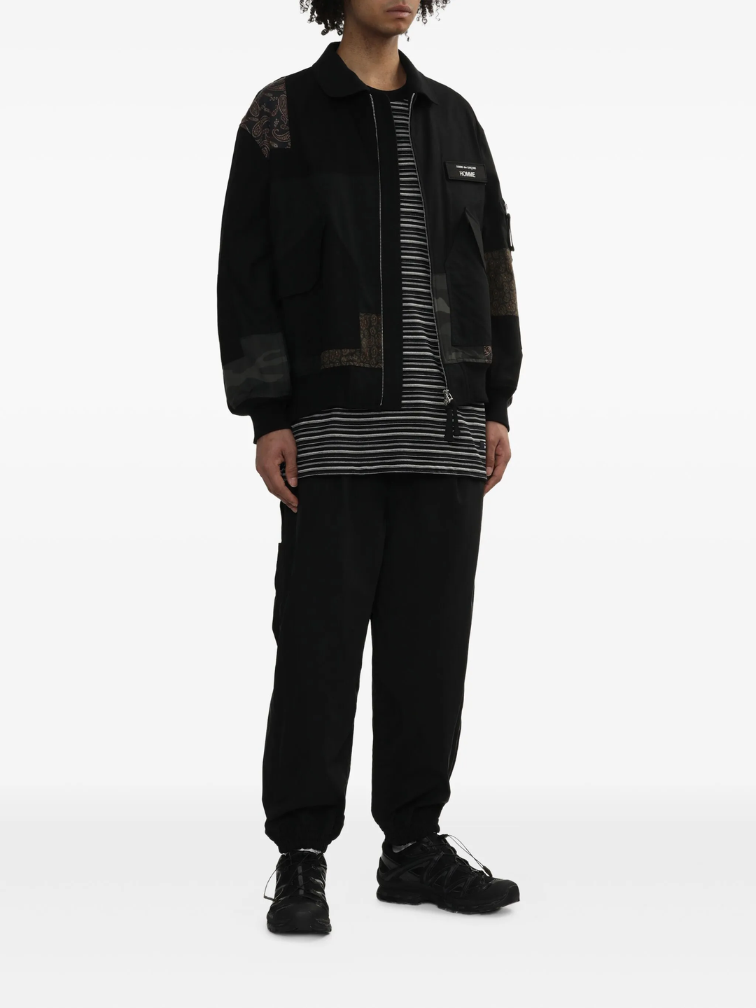 Cotton Nylon Back Satin X Multi Patch Jacket