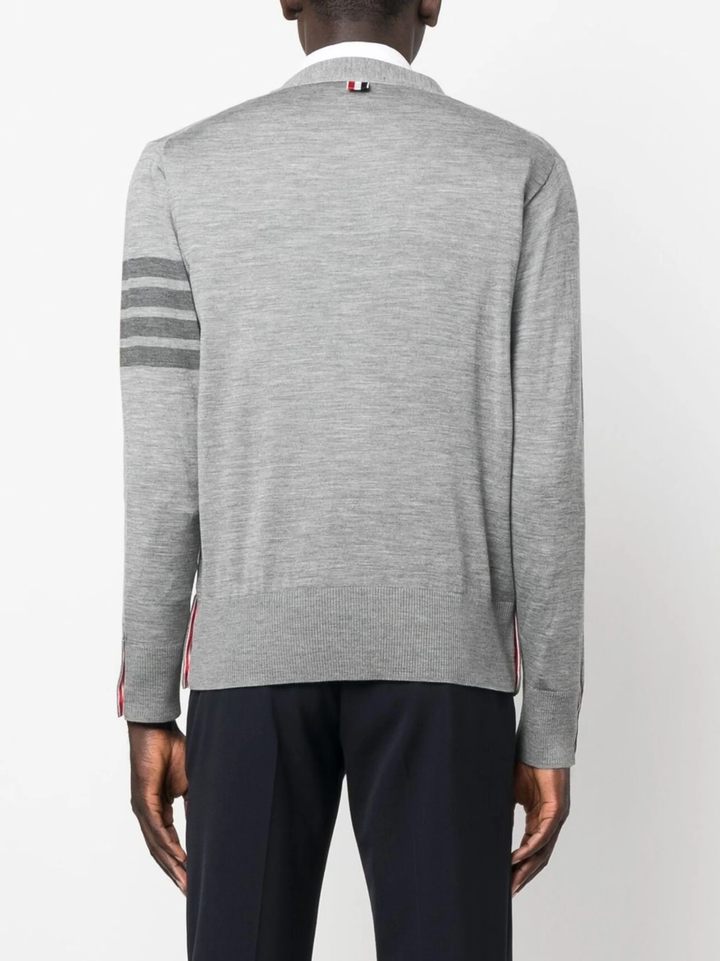 Wool 4-Bar V-Neck Cardigan