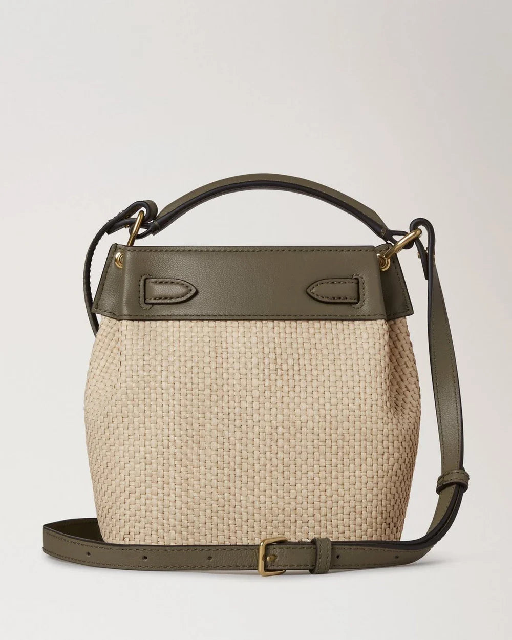 Mini Islington Bucket Linen Green & Natural Raffia & Leather