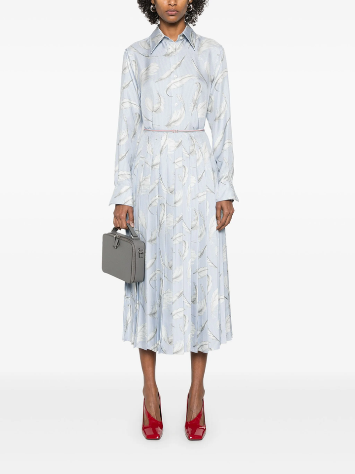 Feather Printed Silk Pleat Skirt