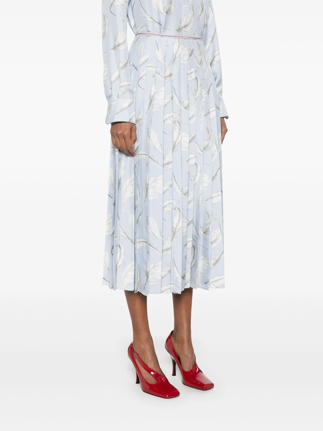 Feather Printed Silk Pleat Skirt