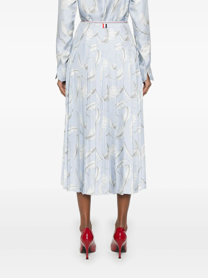 Feather Printed Silk Pleat Skirt