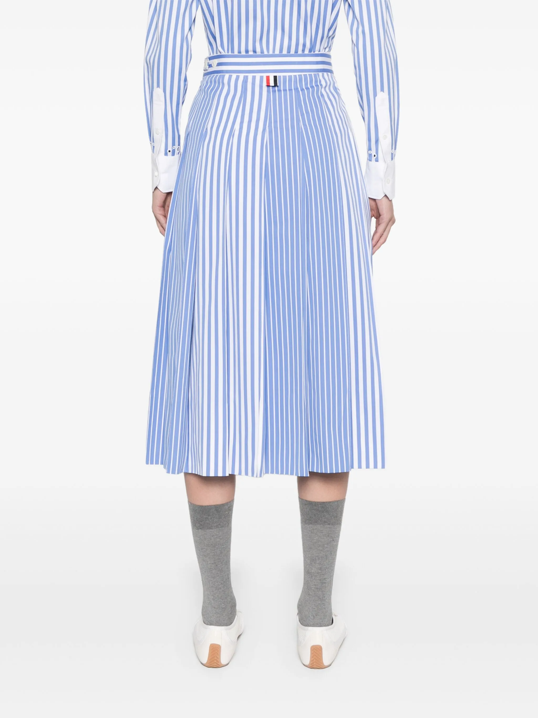 Awning Striped Poplin Pleated Skirt