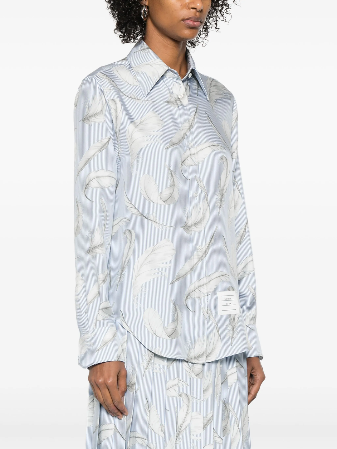 Feather Printed Silk Twill Easy Fit Shirt Women