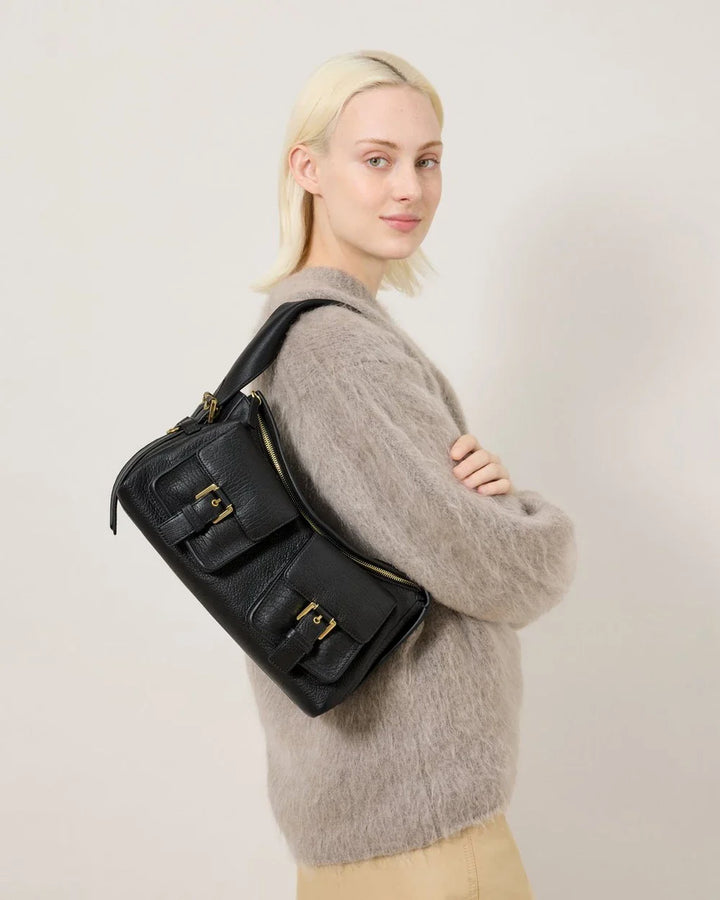 Maggie Shoulder Bag Black Natural Grain