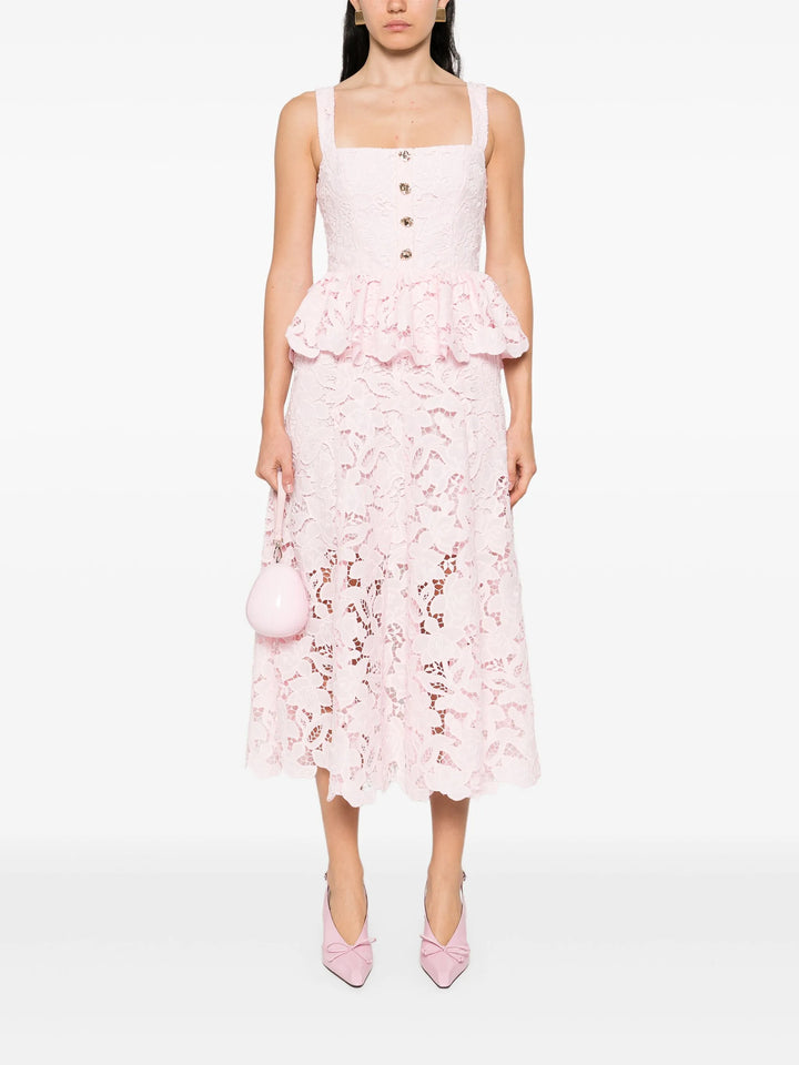 Pink Lace Peplum Midi Dress