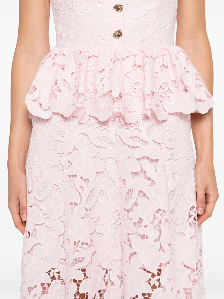 Pink Lace Peplum Midi Dress