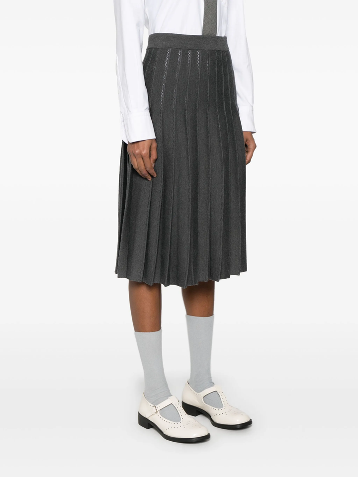 Wool Silk Pointelle Pleated Skirt