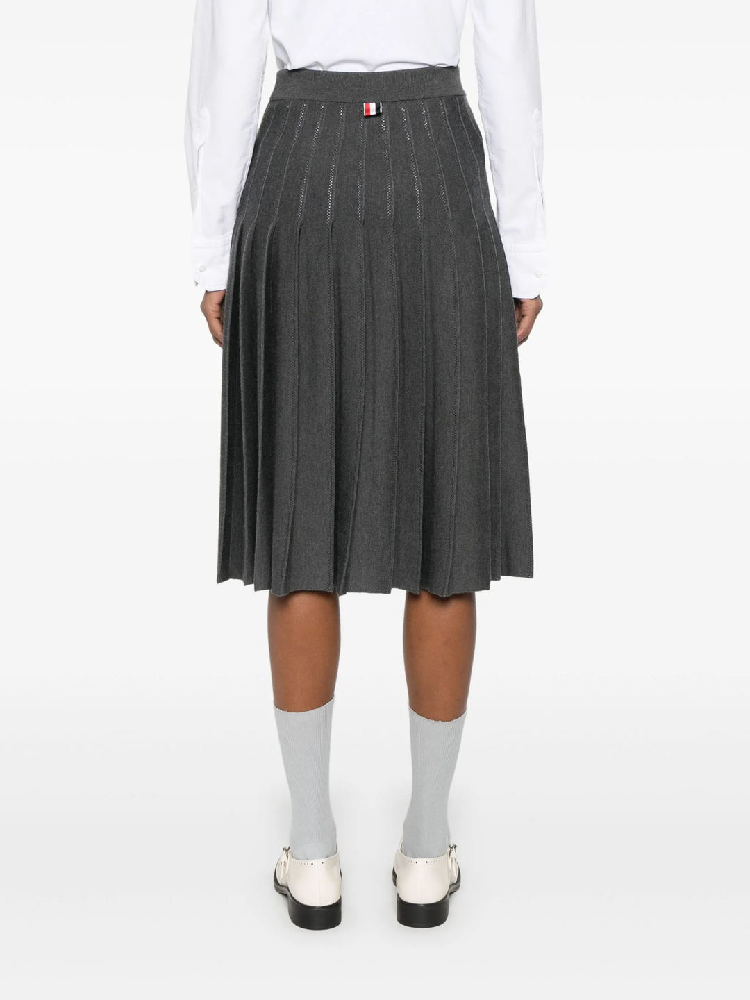 Wool Silk Pointelle Pleated Skirt