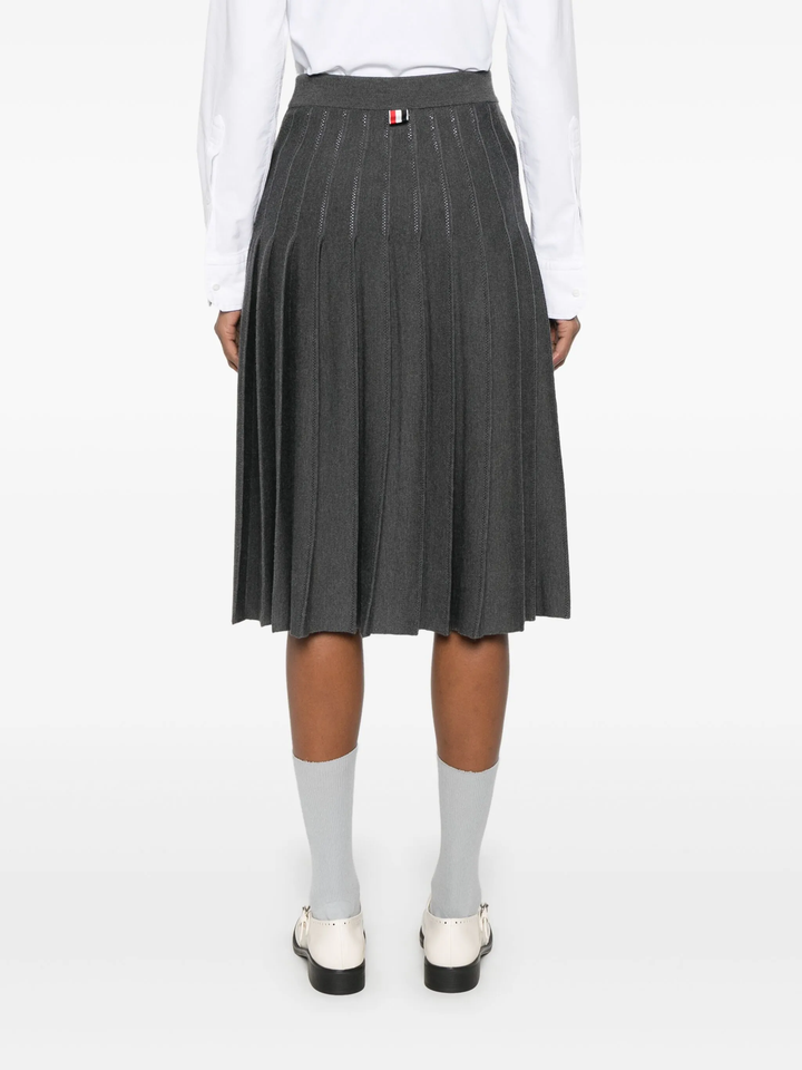 Wool Silk Pointelle Pleated Skirt
