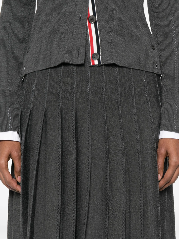 Wool Silk Pointelle Pleated Skirt