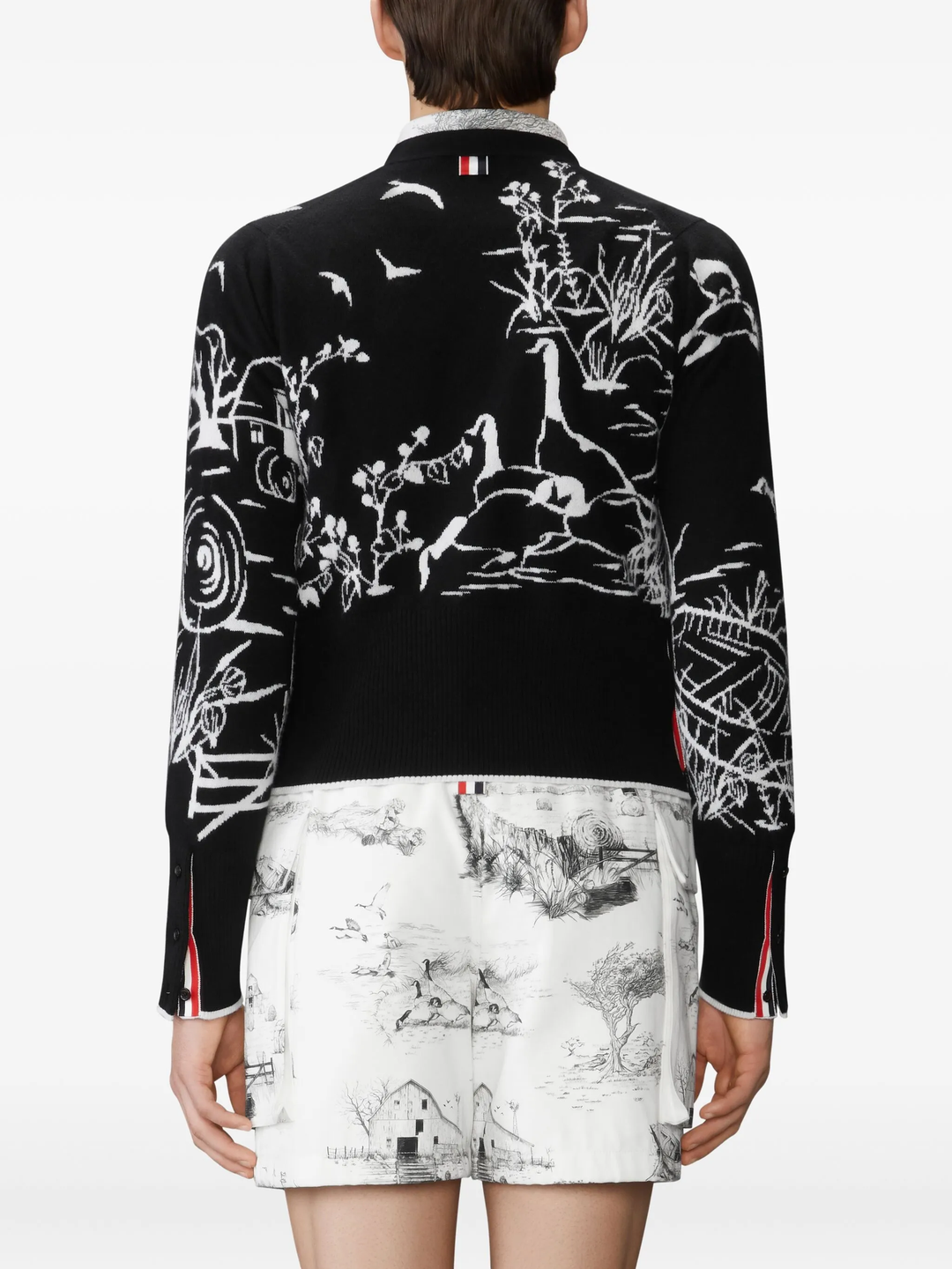 Scenic Jersey Intarsia Cashmere V Neck Cardigan