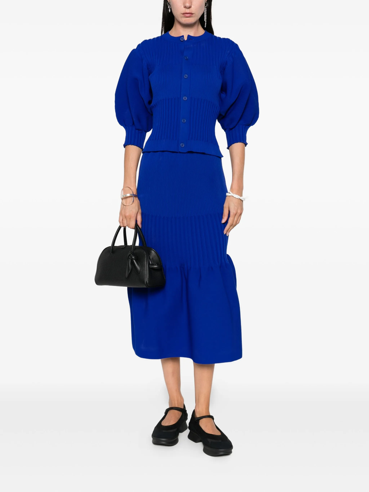 Fluted Short Puff Sleeve Cardigan