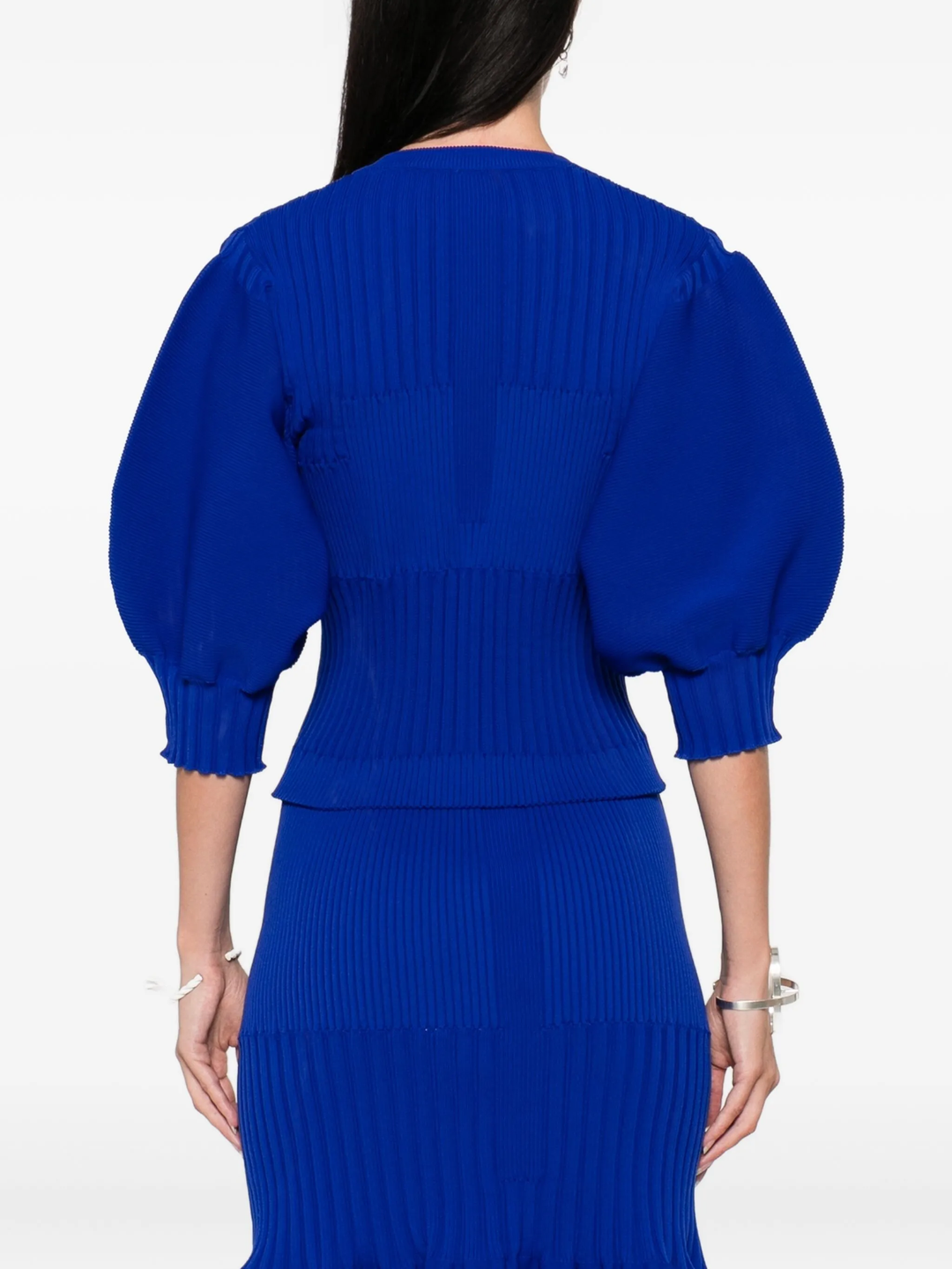 Fluted Short Puff Sleeve Cardigan